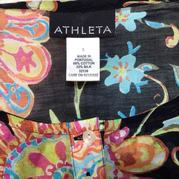 Athleta Silk Tunic Swim Cover Semi Sheer Floral Buttons Boho Swim Cover Small M - Picture 5 of 11